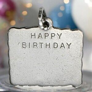Vintage Happy Birthday Sterling Silver Charm Pendant 2.5g Scalloped Edge Spencer